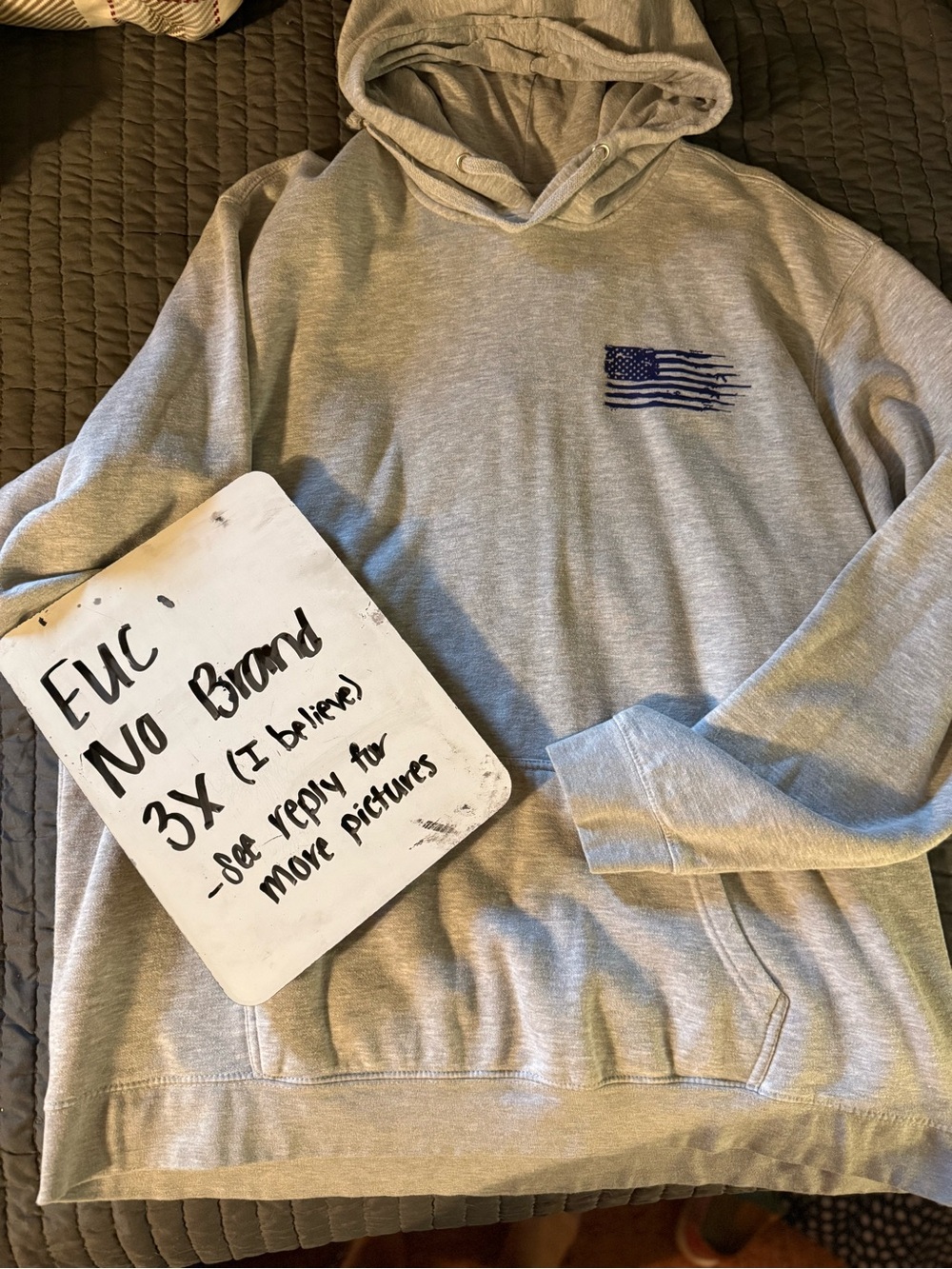 Light Gray Hooded Sweatshirt with Navy Flag Embroidery